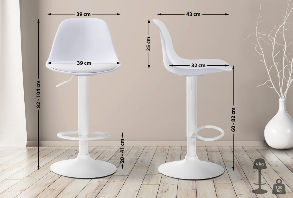 Sgabello di design KIEL in polipropilene e similpelle bianco,bianco