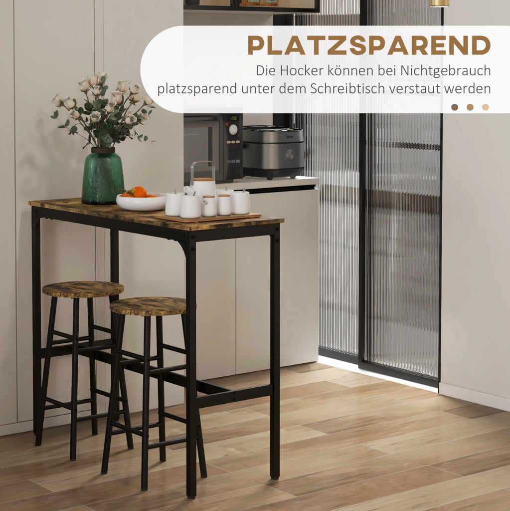 Set tavolo bar con 2 sgabelli in MDF marrone, 105 x 40 x 90 cm