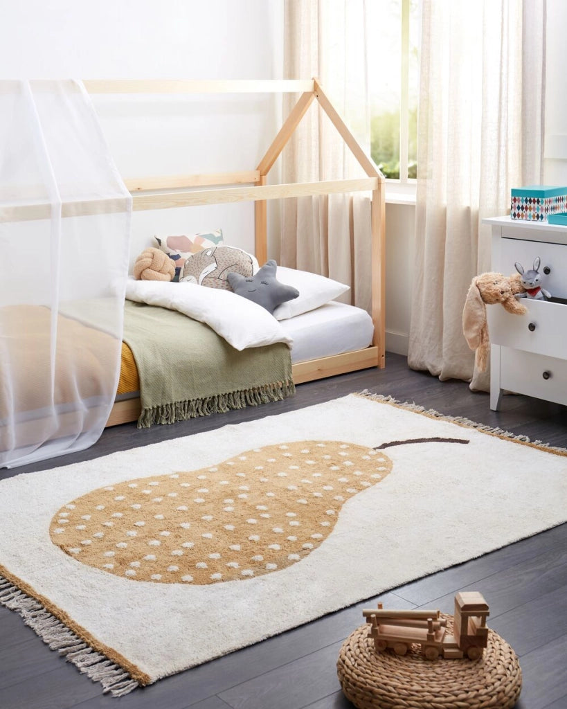 Tappeto in cotone bianco sporco con motivo a pera multicolore rettangolare 140 x 200 cm cameretta boho classico