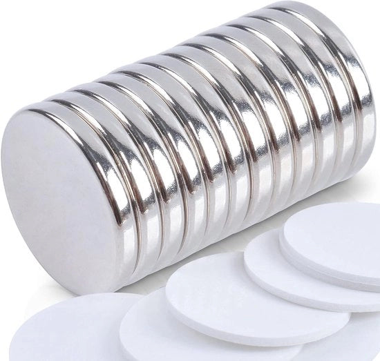 Magneetti Premium - Magnetizzanti autoadesivi 20 x 3 mm - 12 pezzi magneti neodimio per frigorifero - Circolari e resistenti - Piastra magnetica per diverse applicazioni
