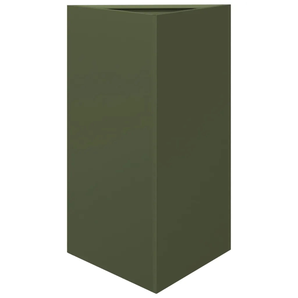 2 pz Fioriere | Cassetta per fiori | Vaso Verde Oliva Triangolari 50x43x75 cm in Acciaio