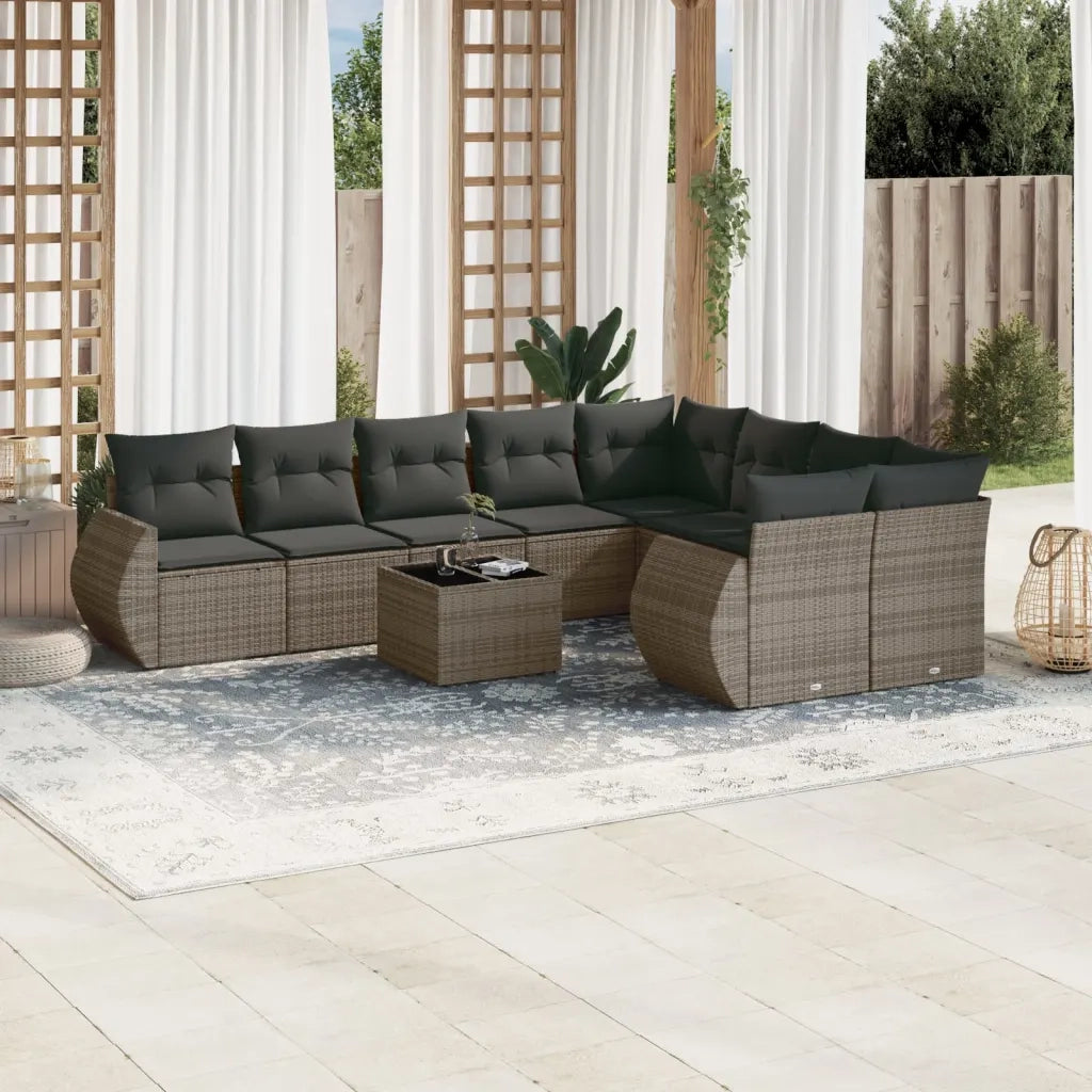 Set Divano da Giardino 10 pz con Cuscini Grigio in Polyrattancod mxl 112735