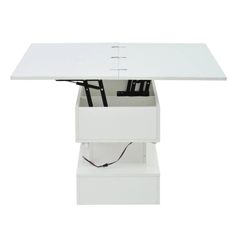 Tavolino da Caff¨¨ con LED e Presa USB ¨C MINIMAL ¨C Bianco, Piano Alzabile, 100x50x51.5