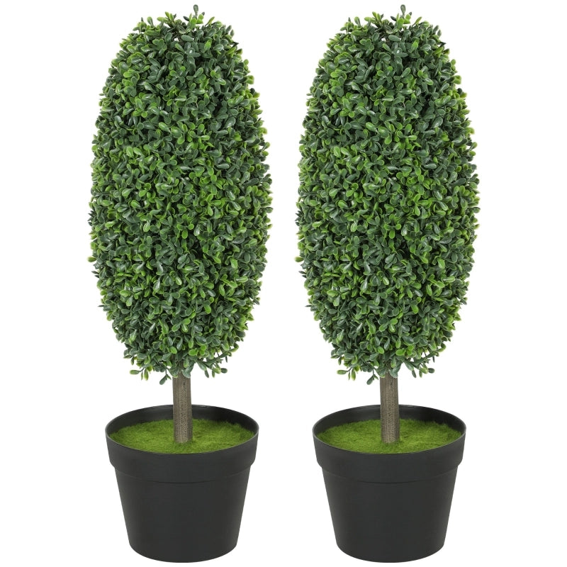 Set di 2 piante artificiali, alberi artificiali resistenti ai raggi UV in vaso, plastica, cemento, verde