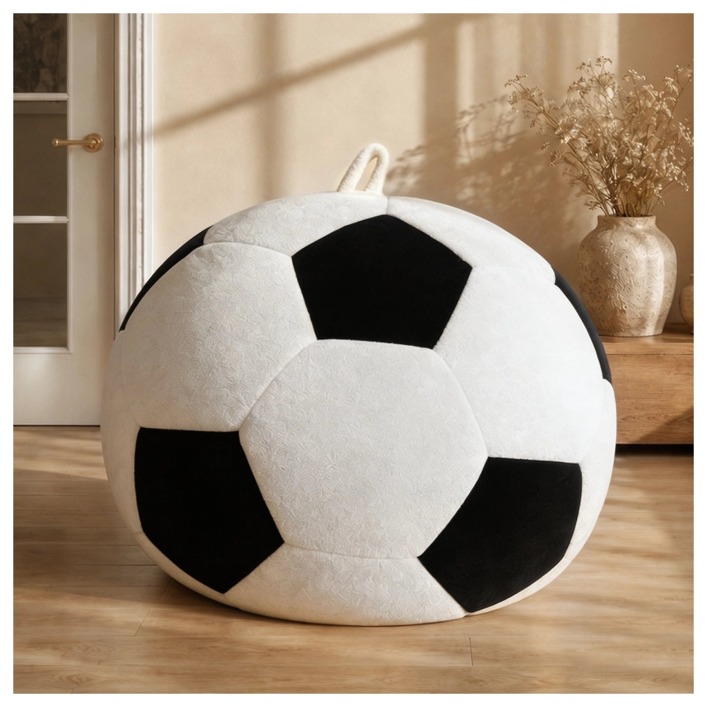 Poltrona pouf rotonda con imbottitura in schiuma e tessuto flanella in bianco e nero