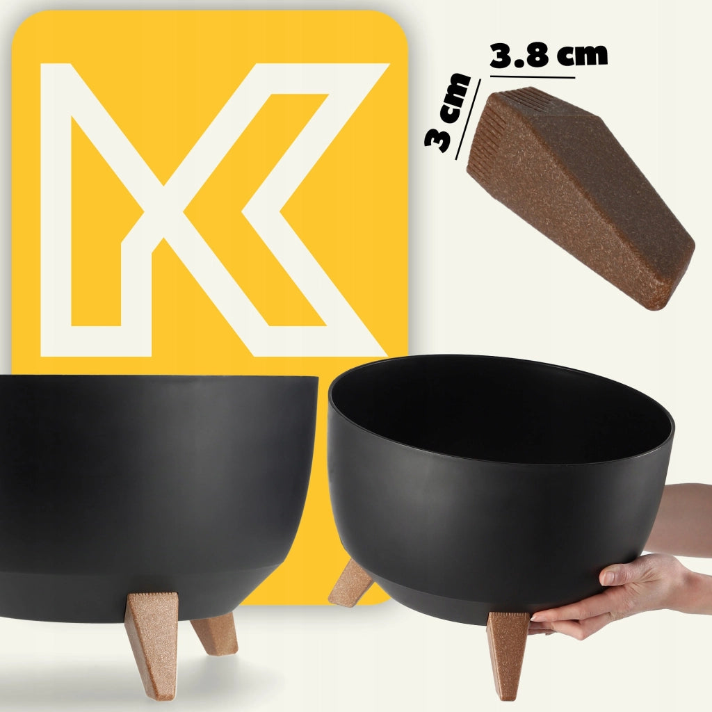 Vaso da fiori KADAX, fioriera, coperchio, gambe, inserto, supporto per fiori, 33 cm, ciotola rotonda nera