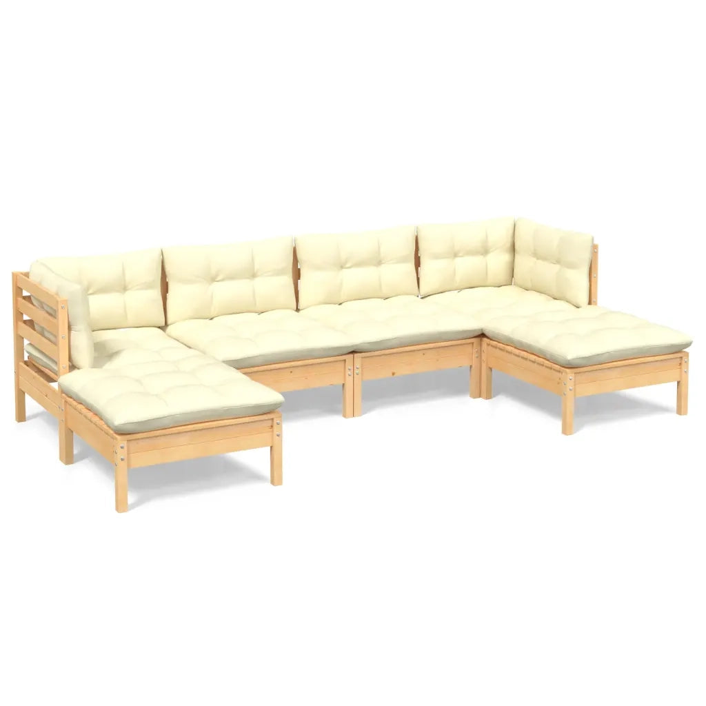 Set Divani da Giardino 6 pz con Cuscini Crema Massello di Pino cod mxl 39731