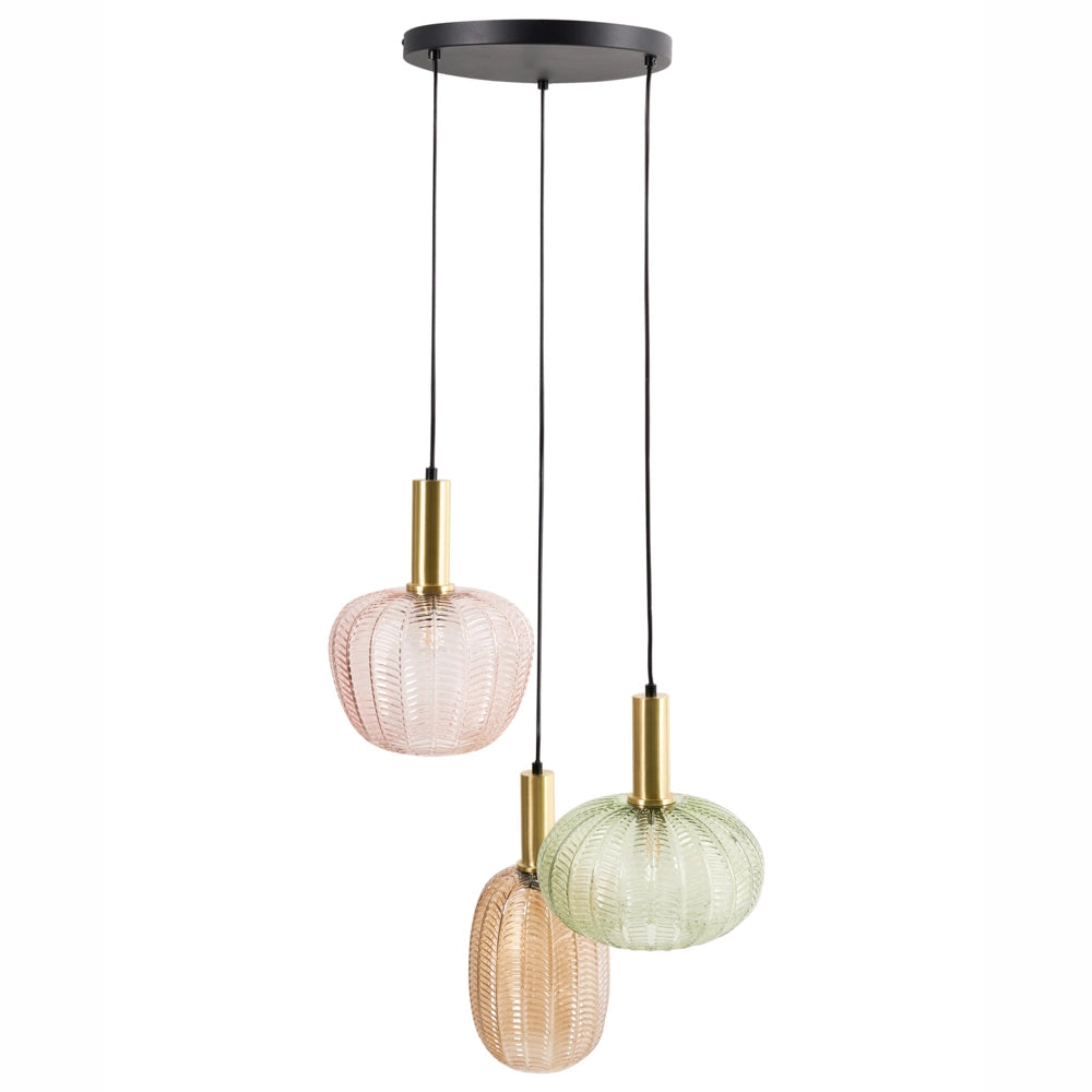 Lampadario a sospensione a 3 luci con paralume in vetro e base in metallo stile retrò multicolore