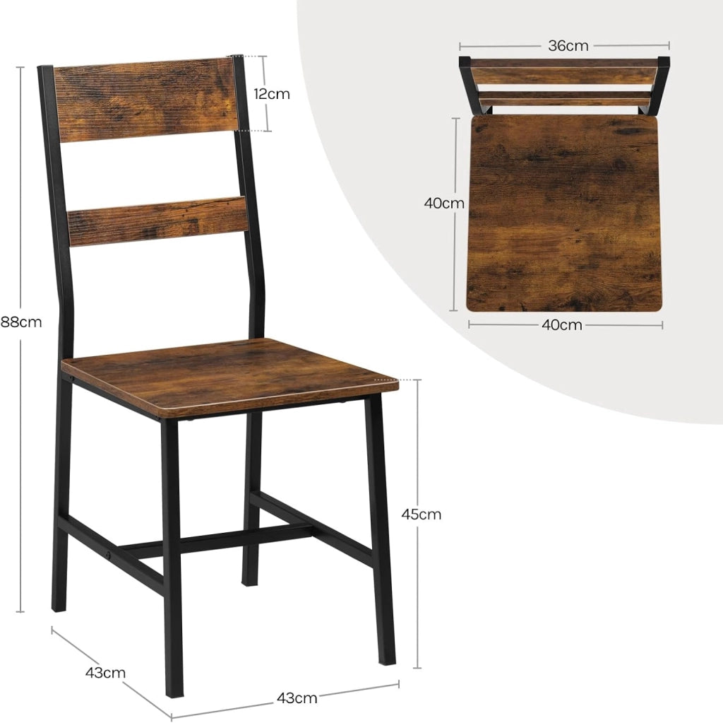 Set 2 Sedie da Pranzo con Schienale, Struttura Metallo e Legno, Design Ergonomico per Cucina/Soggiorno/Balcone, Stile Industriale, Marrone Rustico, K0027EZS-2
