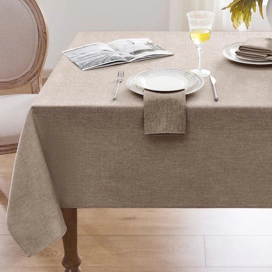 Telaio per tavolo in tessuto imitazione lino, asciugabile, 100x100 cm, colore beige-bruno, idoneo per esterno, giardino, matrimoni, feste, Natale.