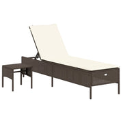 Lettino Prendisole | Sdraio da giardino | Lettino da sole con Tavolo e Cuscino Marrone in Polyrattan