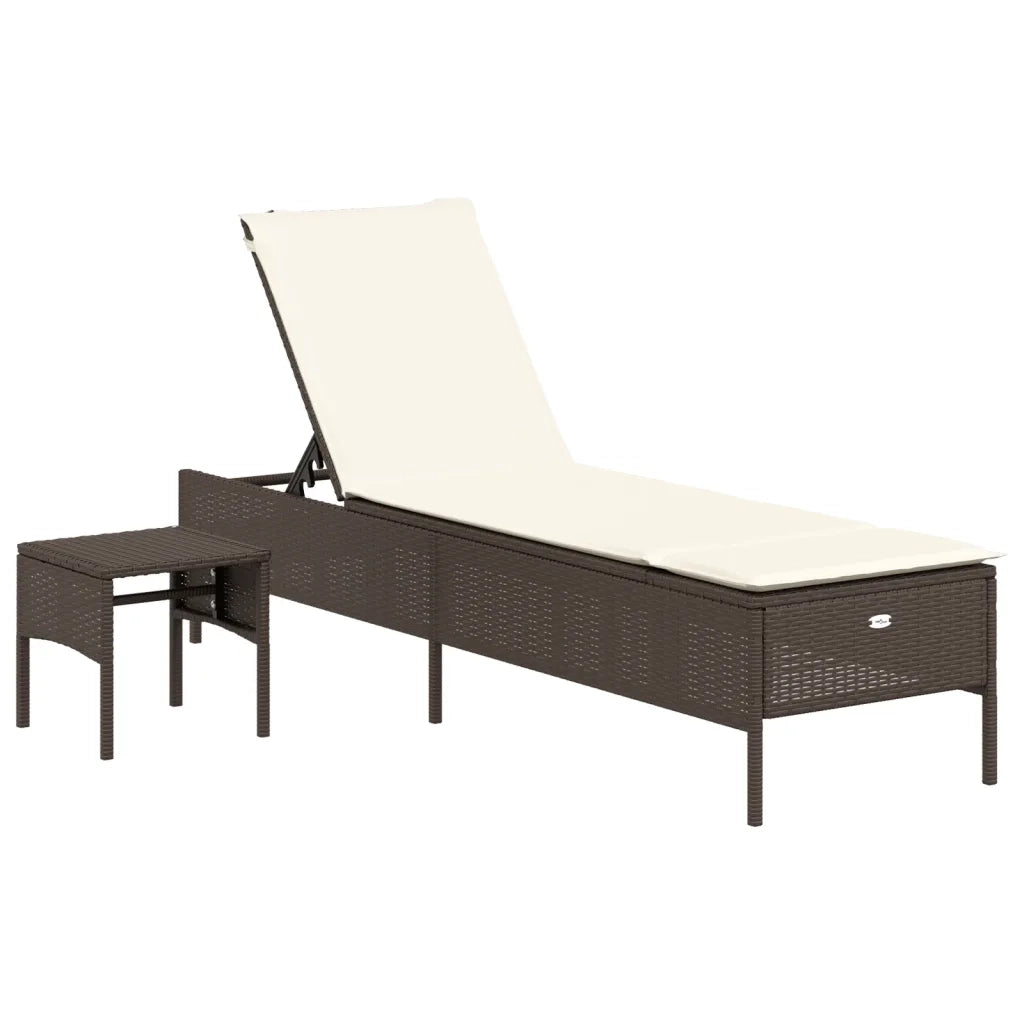 Lettino Prendisole | Sdraio da giardino | Lettino da sole con Tavolo e Cuscino Marrone in Polyrattan