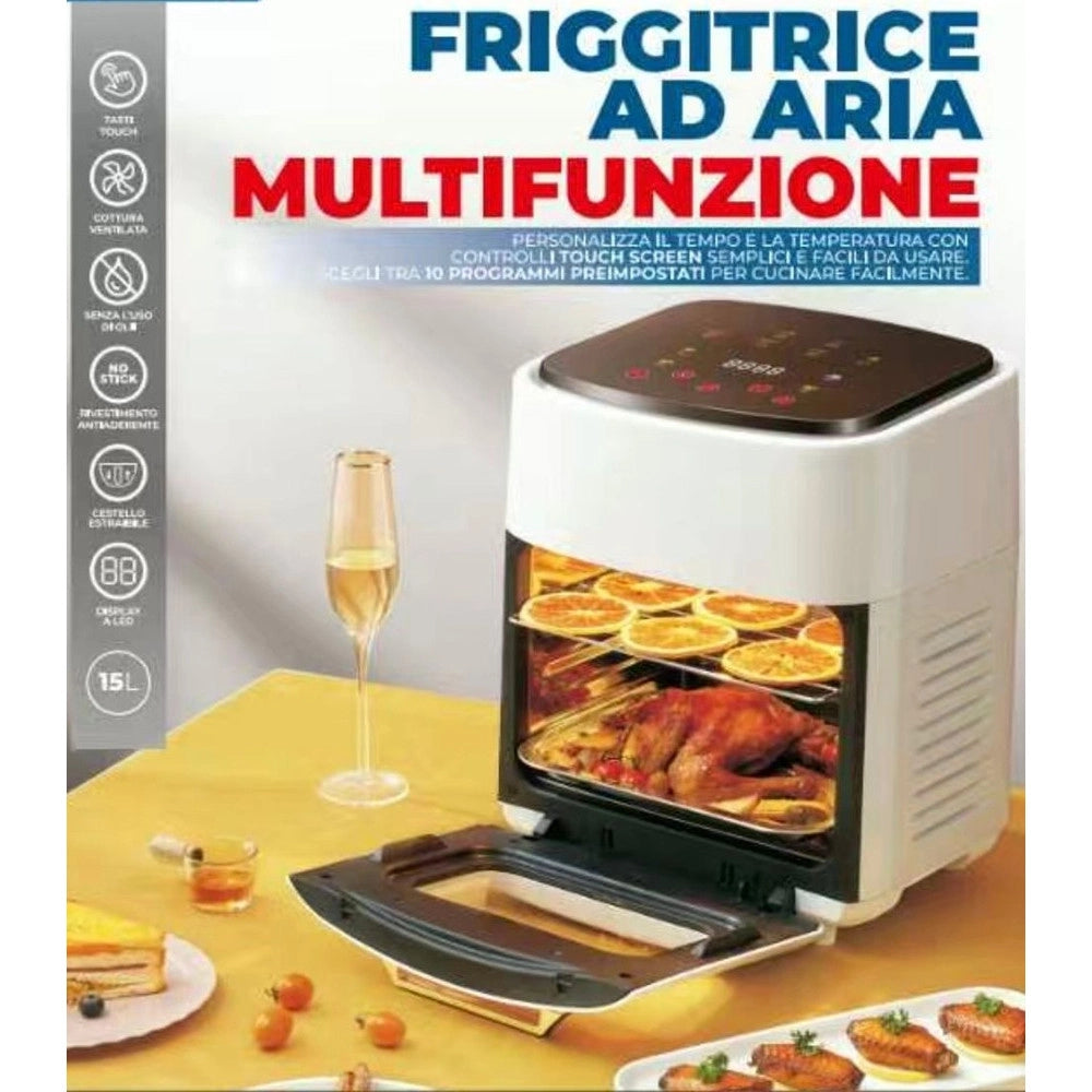 Trade Shop - Friggitrice Ad Aria Multifunzione Forno 15lt Senza Olio Cestello Antiaderente 10 Programmi -