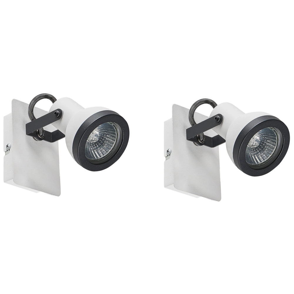 Set di 2 Lampade da parete in metallo bianco e nero 1 luce a con paralume a faretto