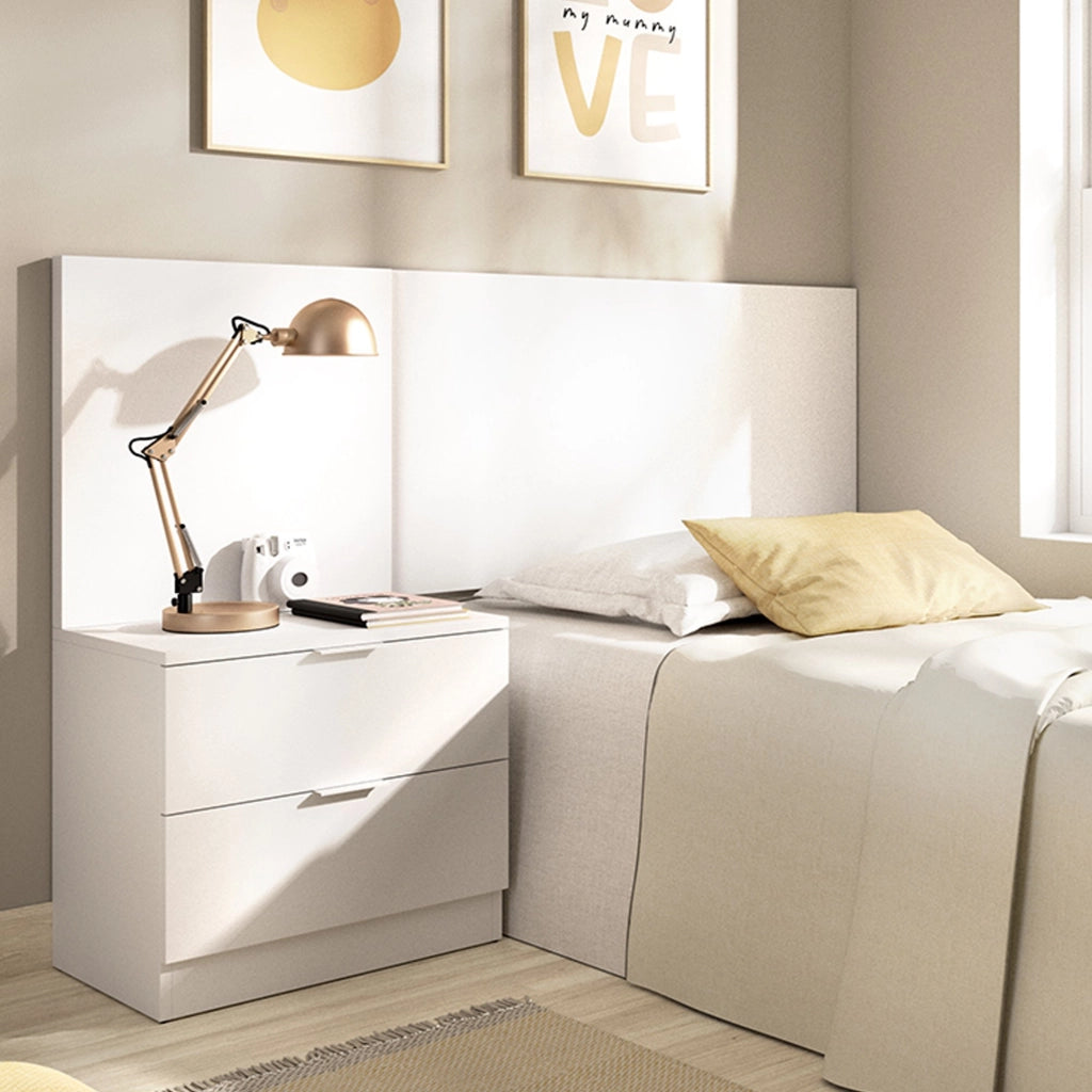 Lead, Testiera Letto Comodino Incluso, 34x141 cm Bianco