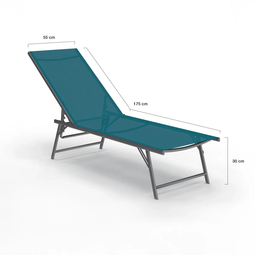 IDMarket - Set di 2 lettini da giardino reclinabili KAILUA in acciaio grigio antracite e tessuto blu anatra