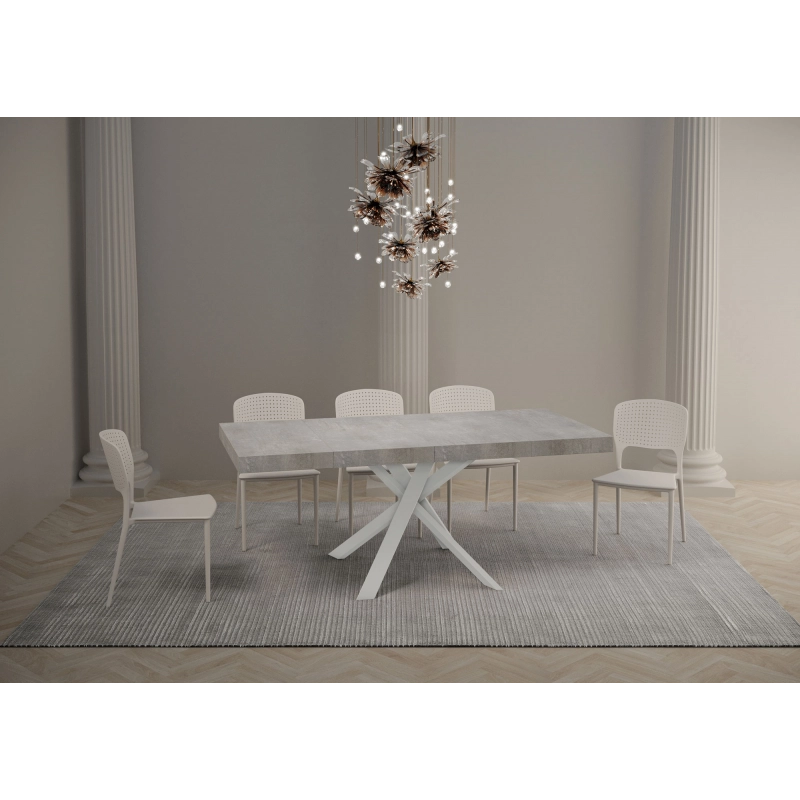 Tavolo allungabile 90x90/194 cm Clerk Premium - gambe Bianche - Cemento