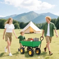 Carrello da Giardino 75L in Acciaio e PP con Vasca ribaltabile e Maniglia, 109x52x94 cm, Verde