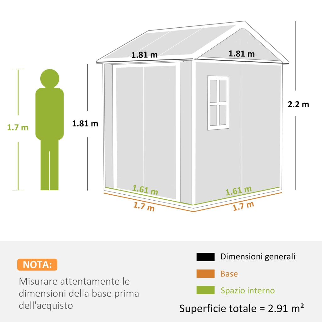Casetta da Giardino in Resina ¨C Xylo ¨C Grigio, 2 Porte, Finestra, Pavimento, 1.8x1.8m
