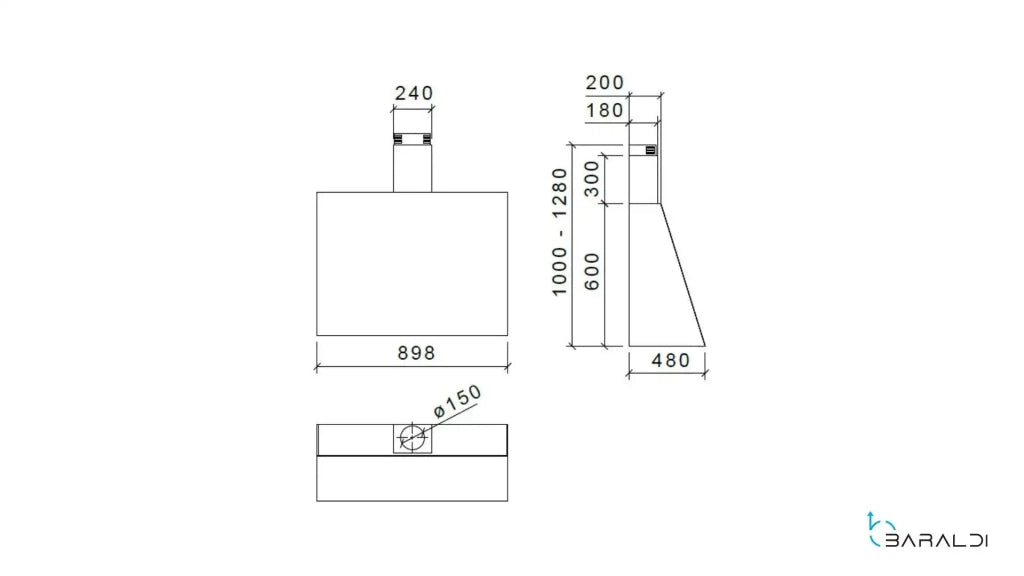 Cappa a parete WALL cm 90 - Nero - 800 m3/h