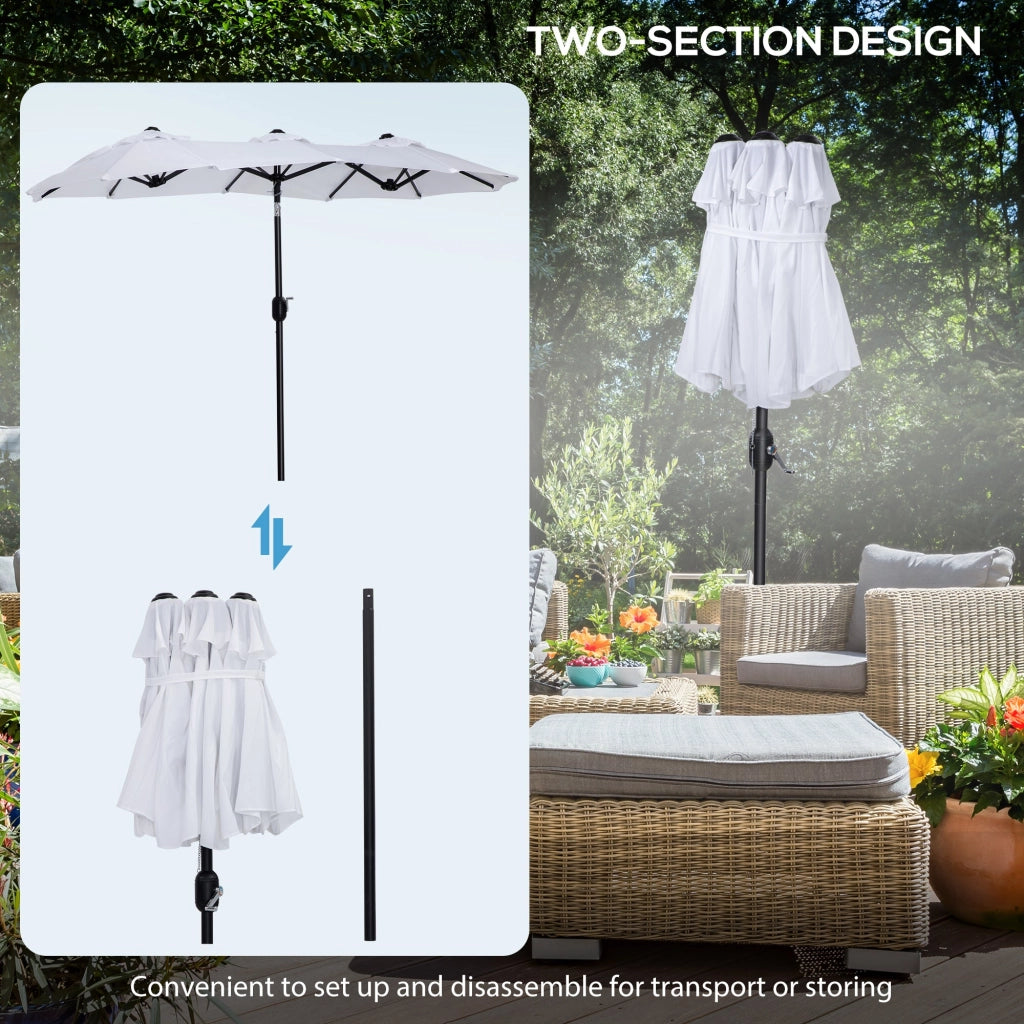Ombrellone da Giardino Doppio 285x147x227 cm  in Acciaio e Poliestere Bianco