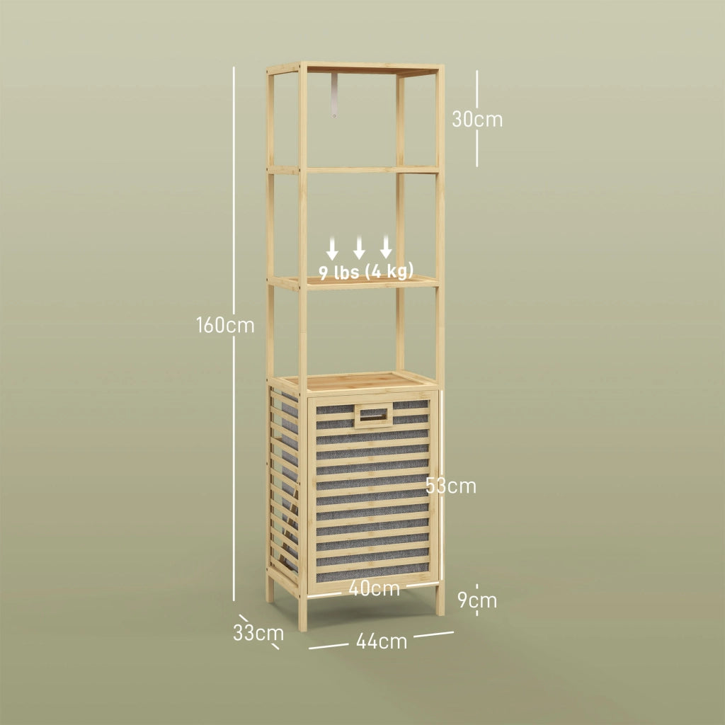 Colonna Bagno con Ripiani in Legno e Cesto ¨C zephmum ¨C Bianco 44x33x160cm