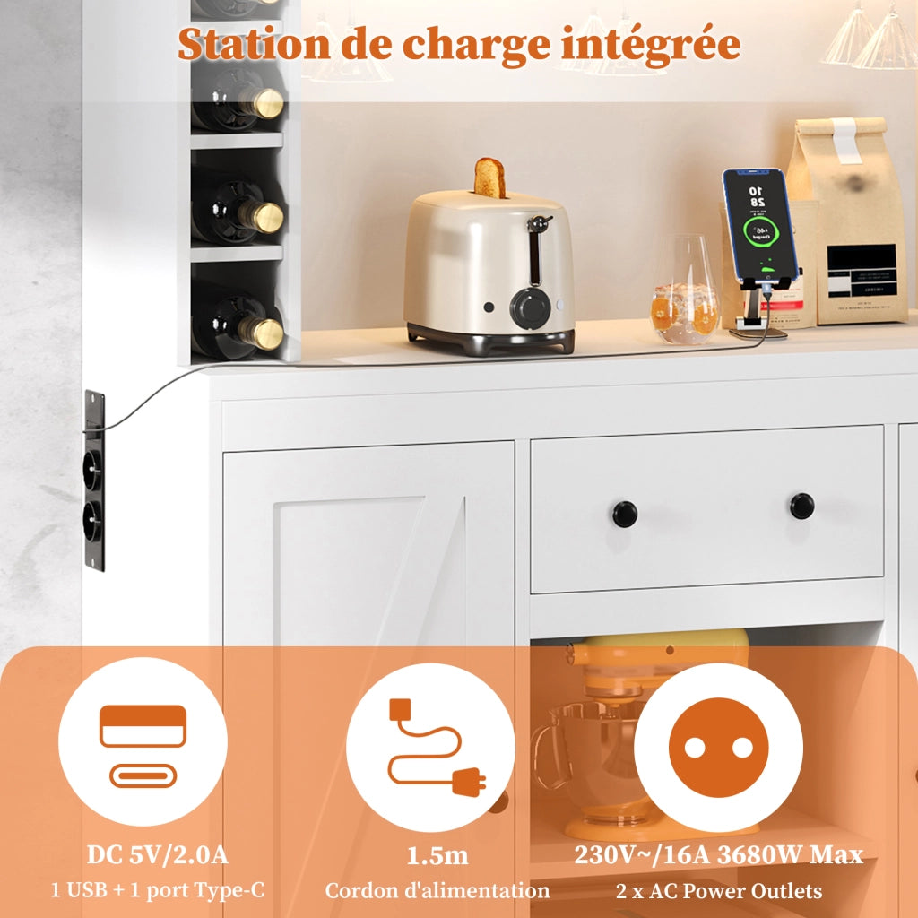Credenza da cucina con ripiani regolabili; LED e prese integrate - in MDF - 105×40×180 cm - bianco