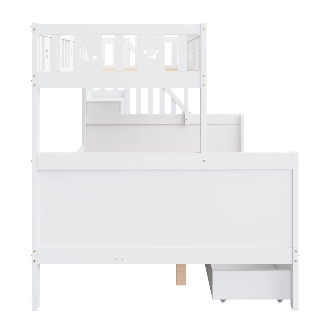 DESMIU Letto a castello 2 posti con scala contenitore e 2 cassetti, 90 × 200 e 140 × 200 cm, senza materasso