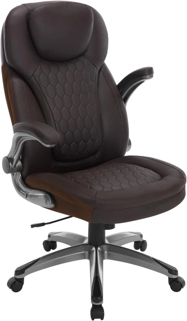 Sedia Ergonomica da Ufficio con Supporto Lombare, Poltrona Ufficio con Funzione Basculante e Braccioli Regolabili, Altezza Regolabile, PU, Nero