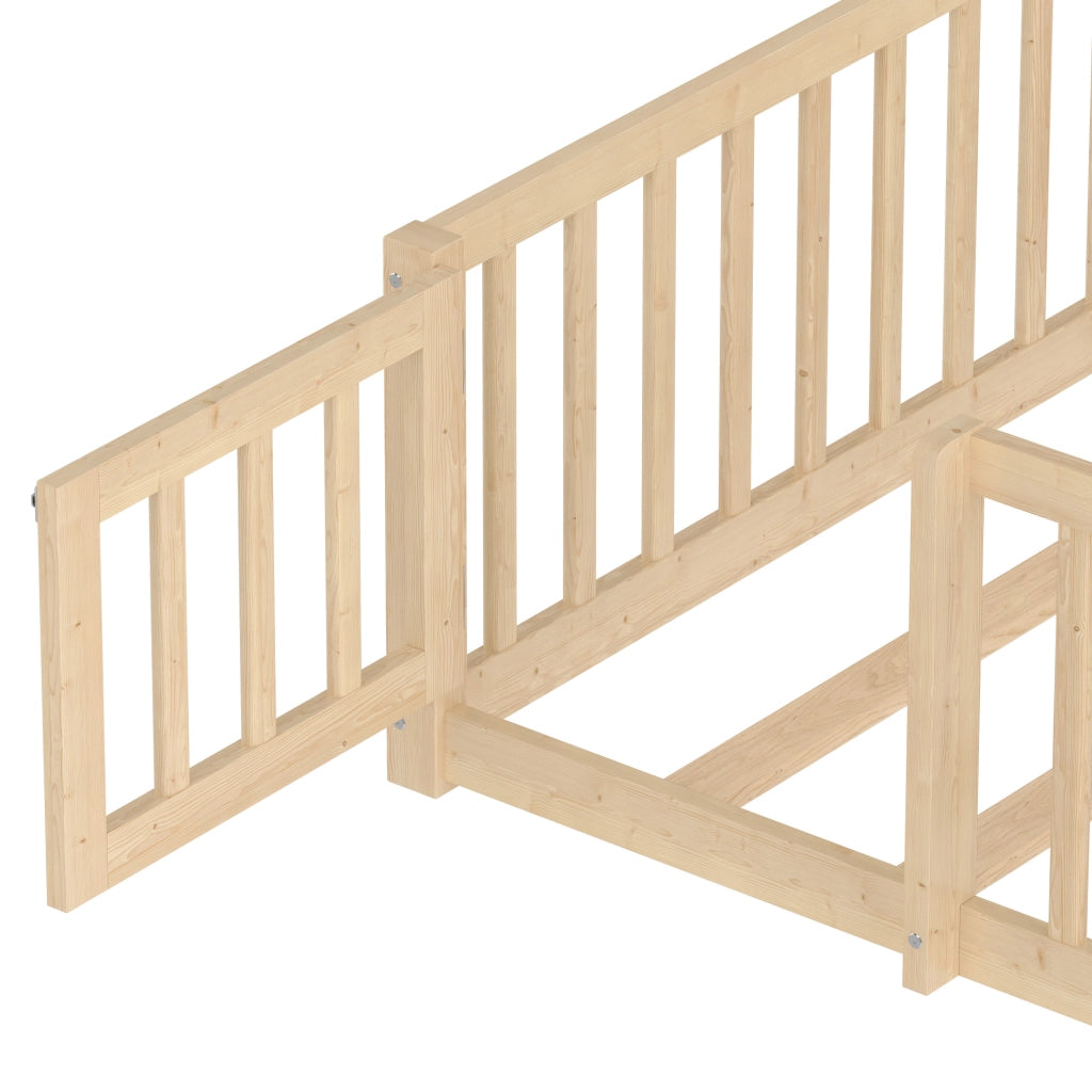 Letto per bambini 140x190 cm; casetta con sponde e serratura; legno; colore naturale (Senza materasso)