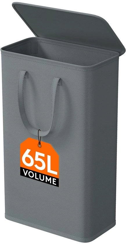 Wastafetta 65L con coperchio, lavanderia pieghevole, piccola lavanderia con maniglie, contenitore per bucato per spazio bucato, camera da letto, bagno, grigio, 1 confezione