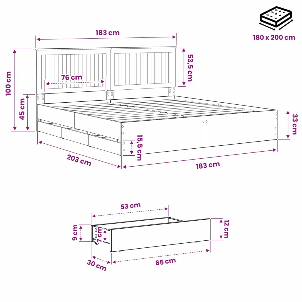 Bed Frame with Storage and Headboard Artisan Oak 180 x 200 cm 3445837
