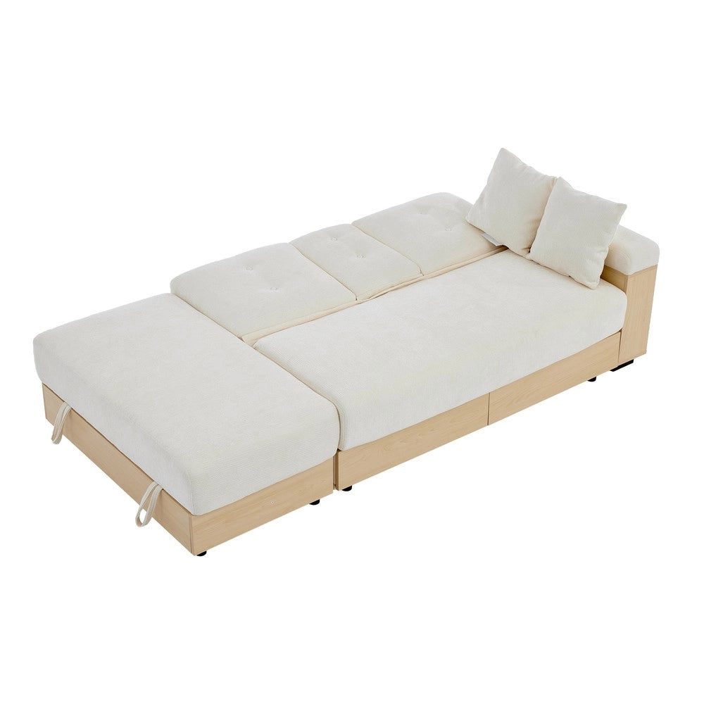 Divano angolare estraibile con cassetti ¨C Minimal ¨C Beige tessuto 217cm