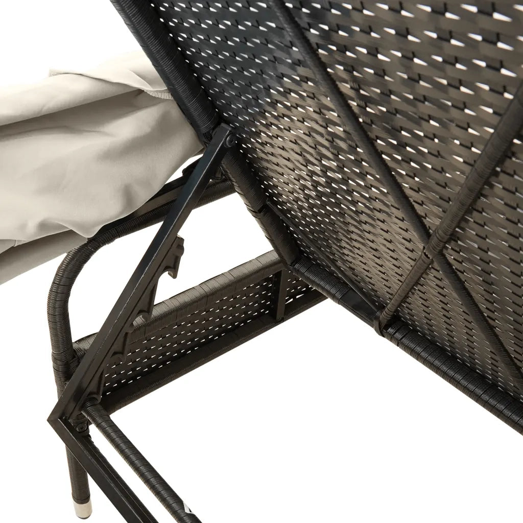 Lettino Prendisole | Sdraio da giardino | Lettino da sole con Baldacchino Nero in Polyrattan