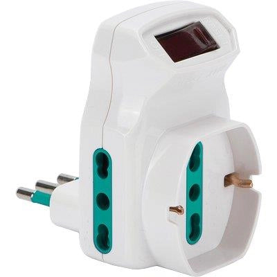 ADATTATORE TRIPLO 10A16A+SCHUKO FME  BIANCO 2P+T + INTERRUTTORE TERMICO