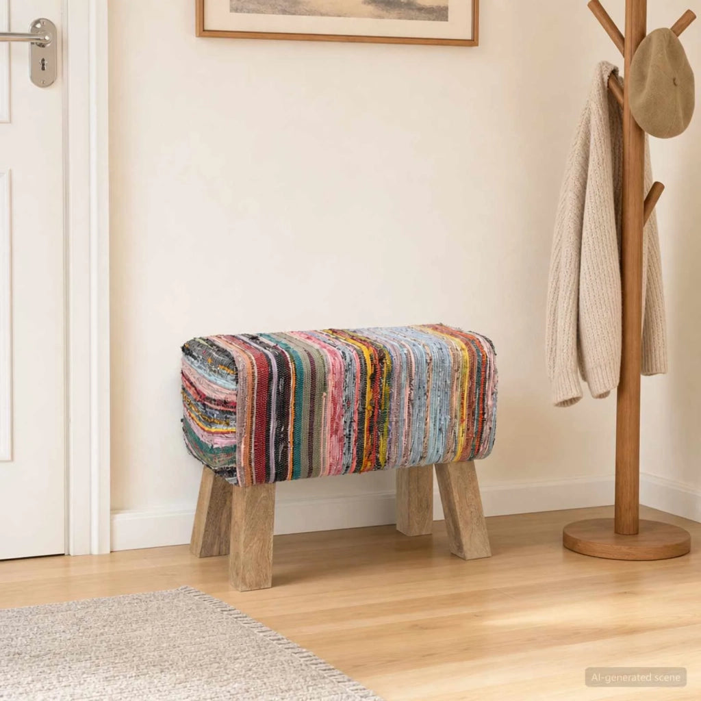 panca 60 x 30 x 45 cm Pelle Vera Multicolore 42042110