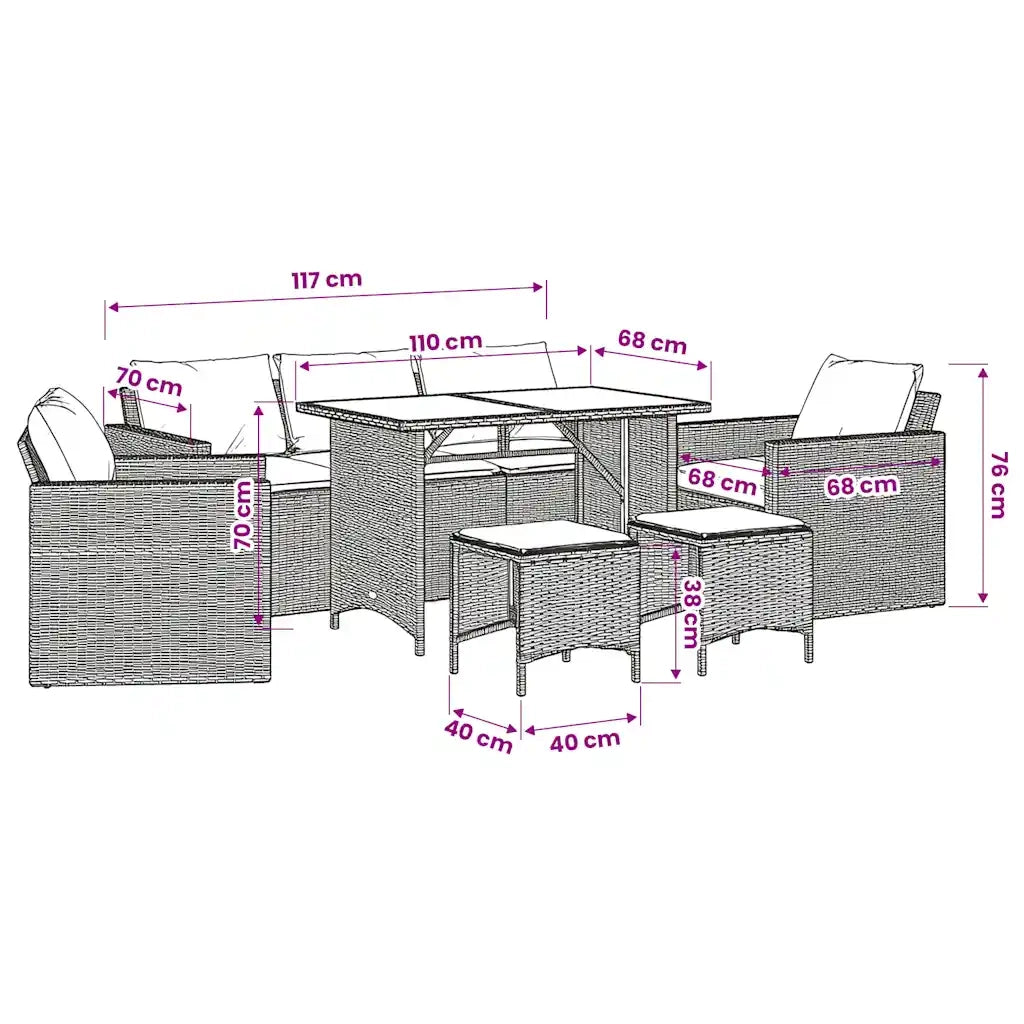 Set Divano da Giardino 6 pz con Cuscini Nero in Polyrattan