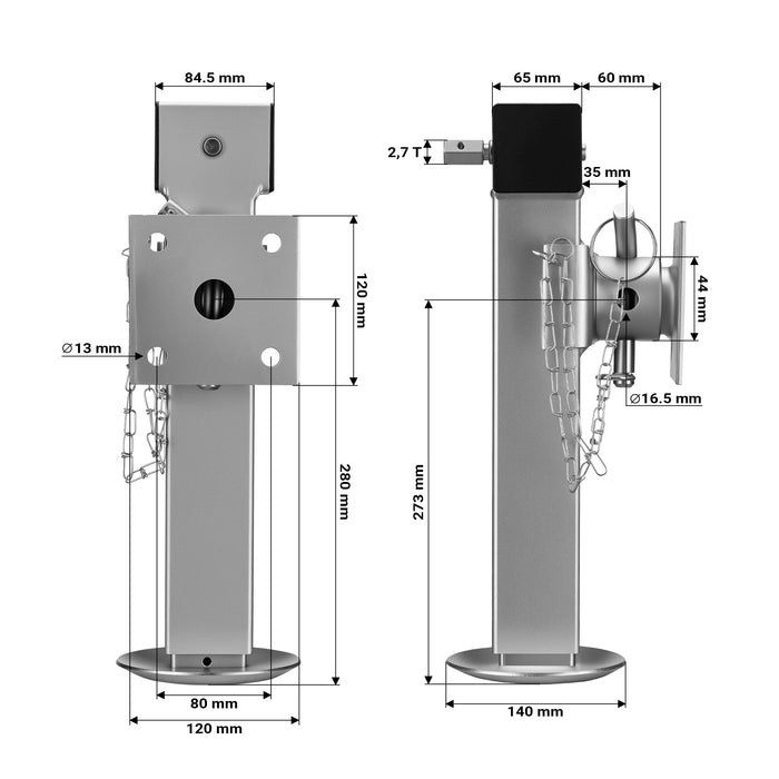 Stabilizzatori rimorchio, Set 2 piedi di supporto pieghevoli max 1350 kg a piede