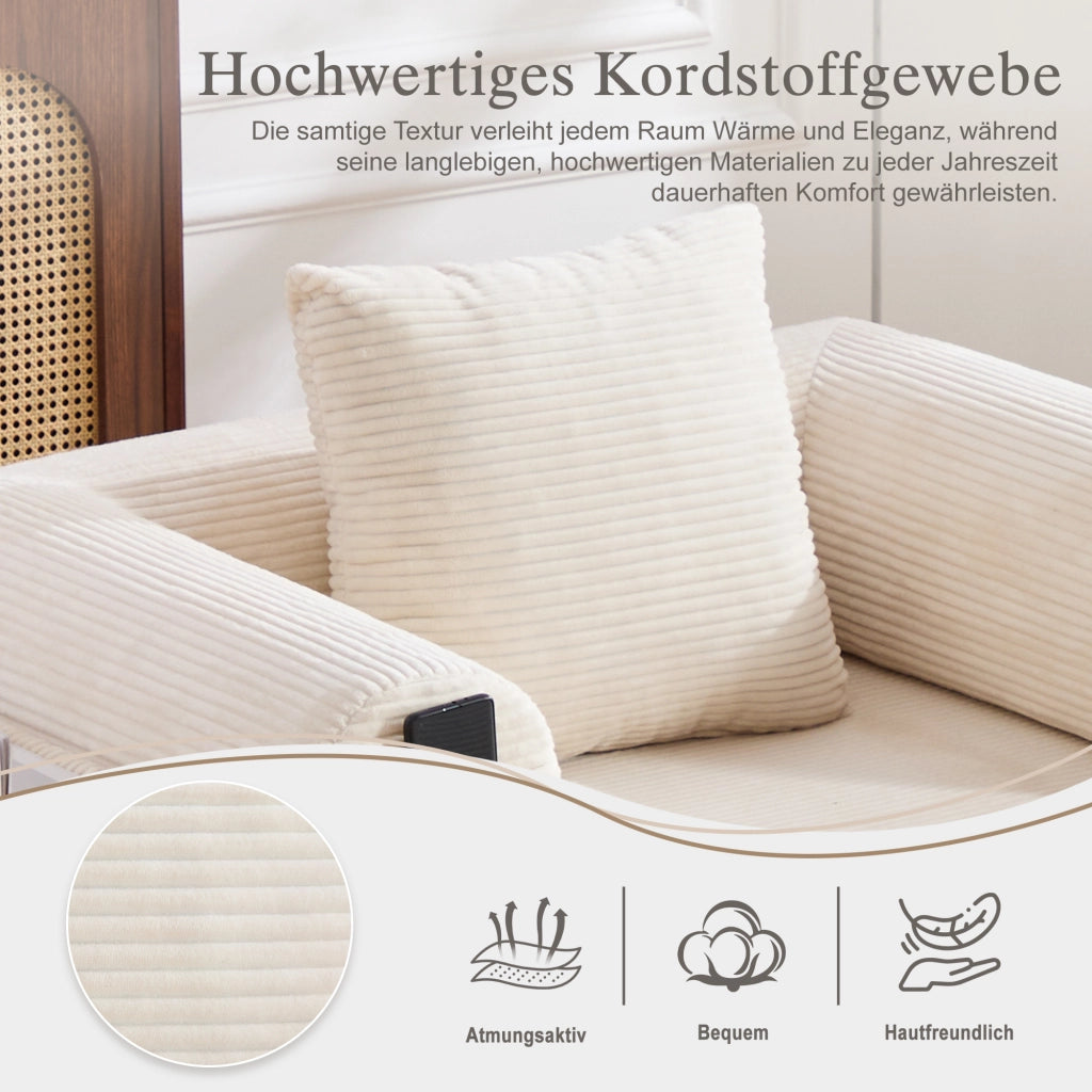 DIVANO modulare in corduroy 112x190x67 cm beige con pouf