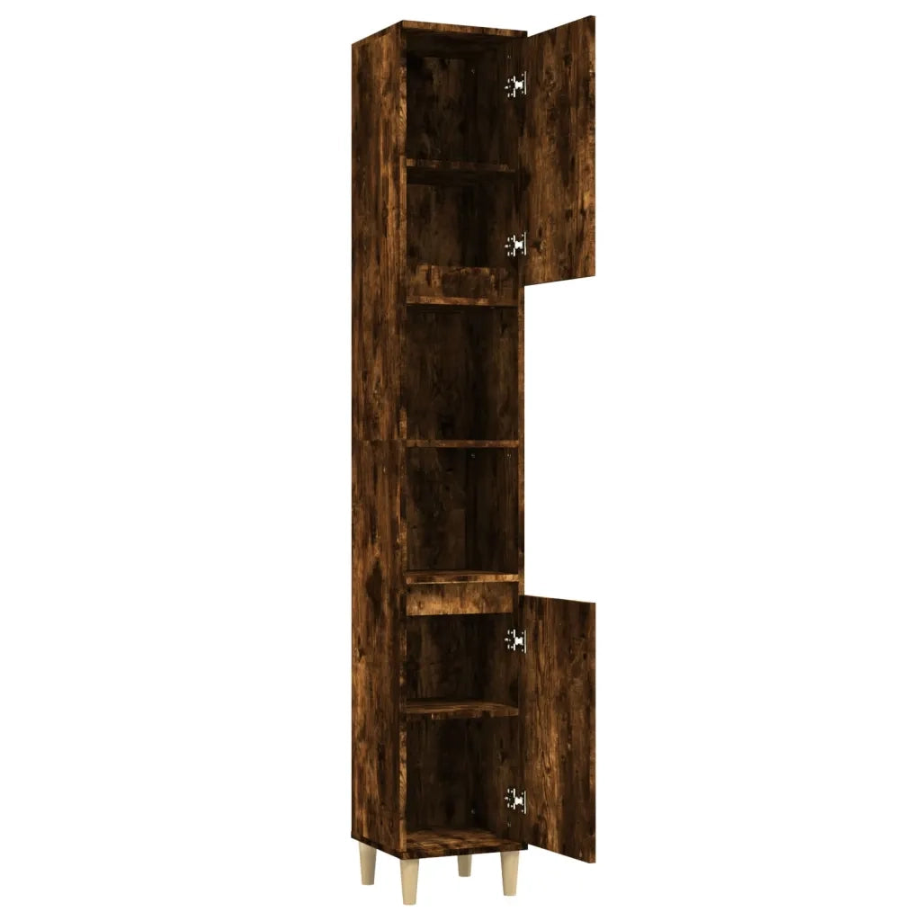 Armadietto Bagno | Armadio da bagno Rovere Fumo 30x30x190 cm in Legno Multistrato