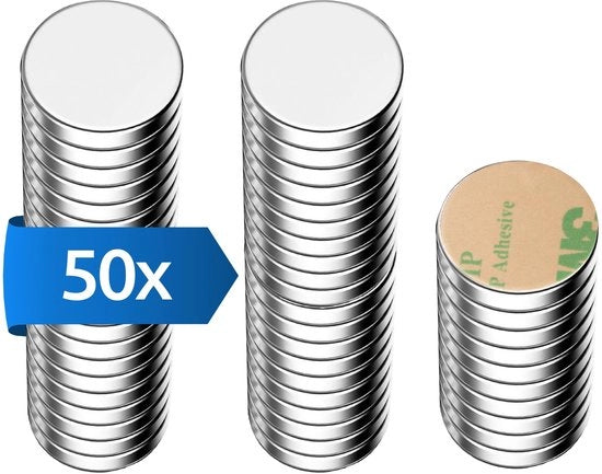 Magnetici Neodymium 50 pezzi - Magnetici rotondi autoadesivi - 8x1mm - Rivestimento di alta qualità NiCuNi - Magnetici a disco