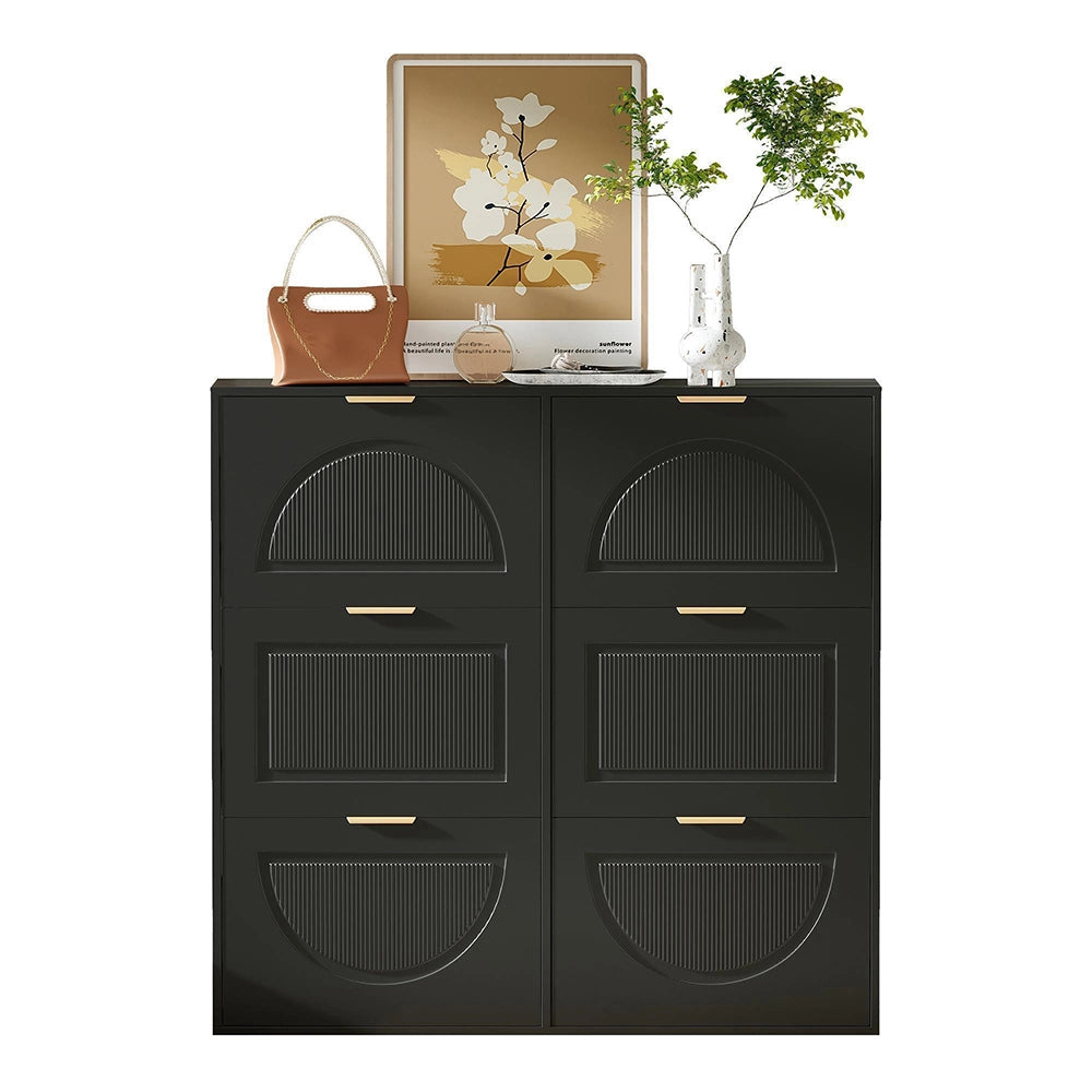 Armadio per scarpe moderno con 6 scomparti - Xylo - 118x115x25 cm - Nero - Ripiani indipendenti