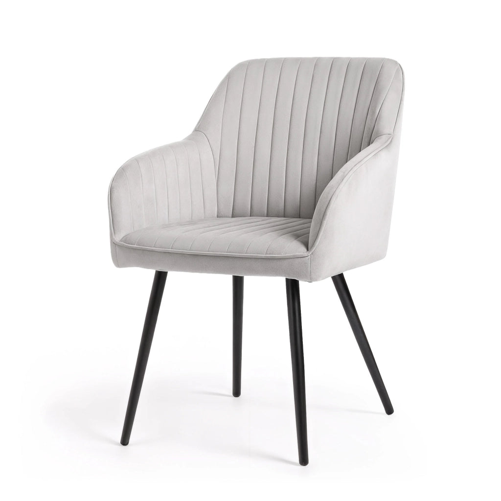 Set di 6 Sedie in velluto con cuciture verticali FLORENCE Grigio gambe nere