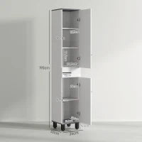 Mobile Colonna Bagno con 2 Armadietti con Ripiani Regolabili e Cassetto, 34x32x190 cm, Bianco