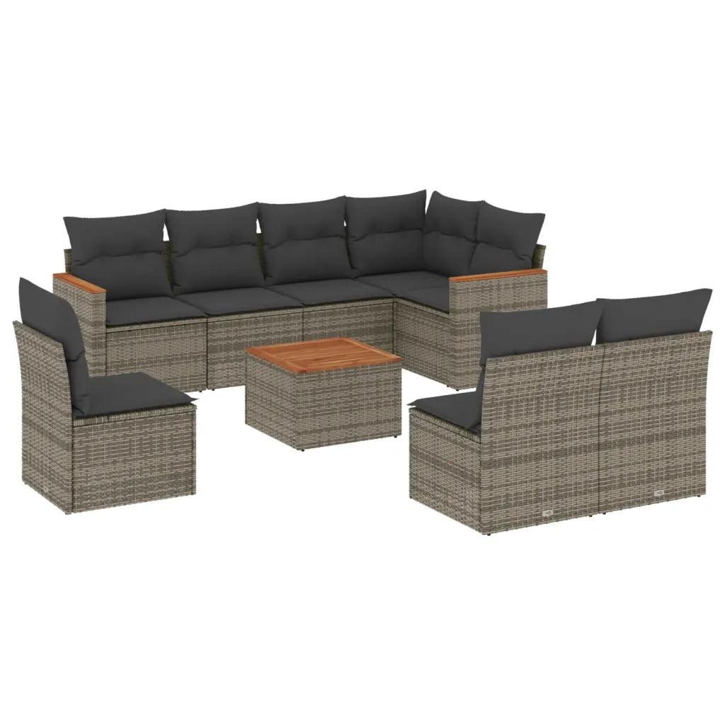 Set Divano da Giardino 9 pz con Cuscini Grigio in Polyrattancod mxl 90858