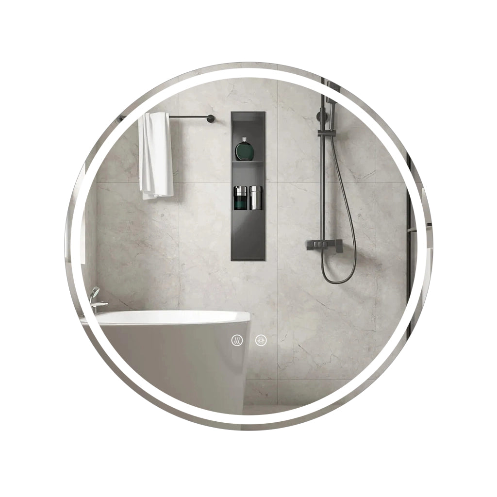 Specchio rotondo led bagno parete luminosità regolabile touch-Specchio vetro temperato memoria anti-appannamento design moderno 80 cm