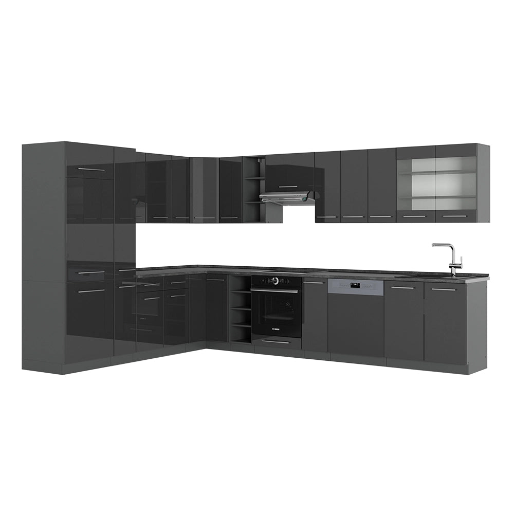Cucina angolare completa Fame-Line Antracite lucido/Antracite 347 x 60 cm, PL Antracite Vicco