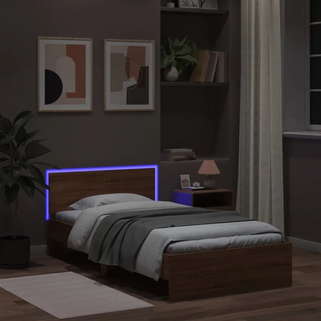 Giroletto con Testiera e LED Rovere Marrone 100x200 cm 838805