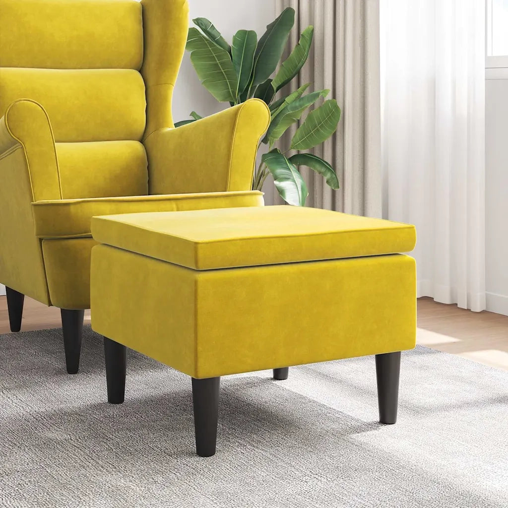 Poggiapiedi con Gambe in Legno Giallo in Velluto