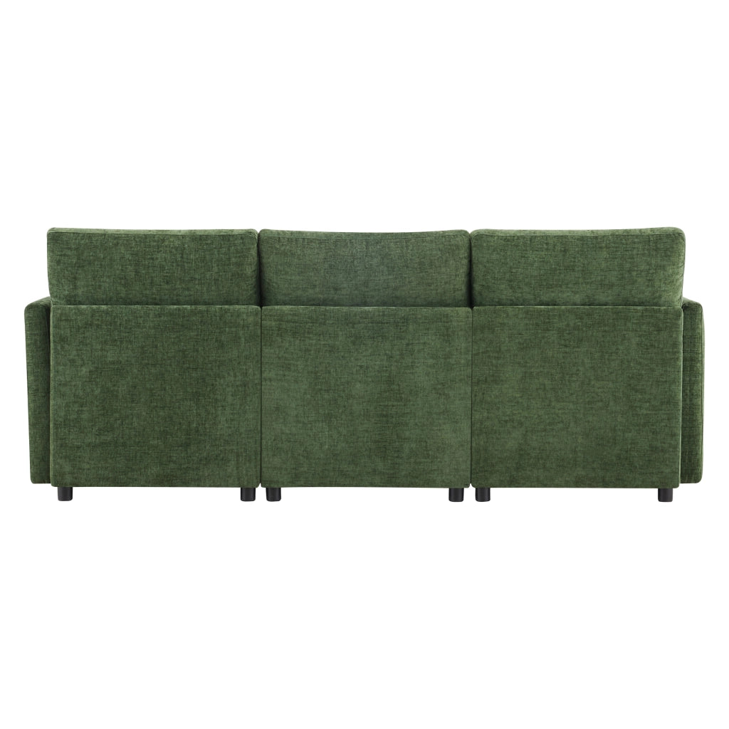 Divano angolare modulare 3 a 4 posti con pouf mobile e 4 cuscini in Chenille Verde